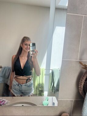 Black Wrap Crop Top with Tie Detail - Women